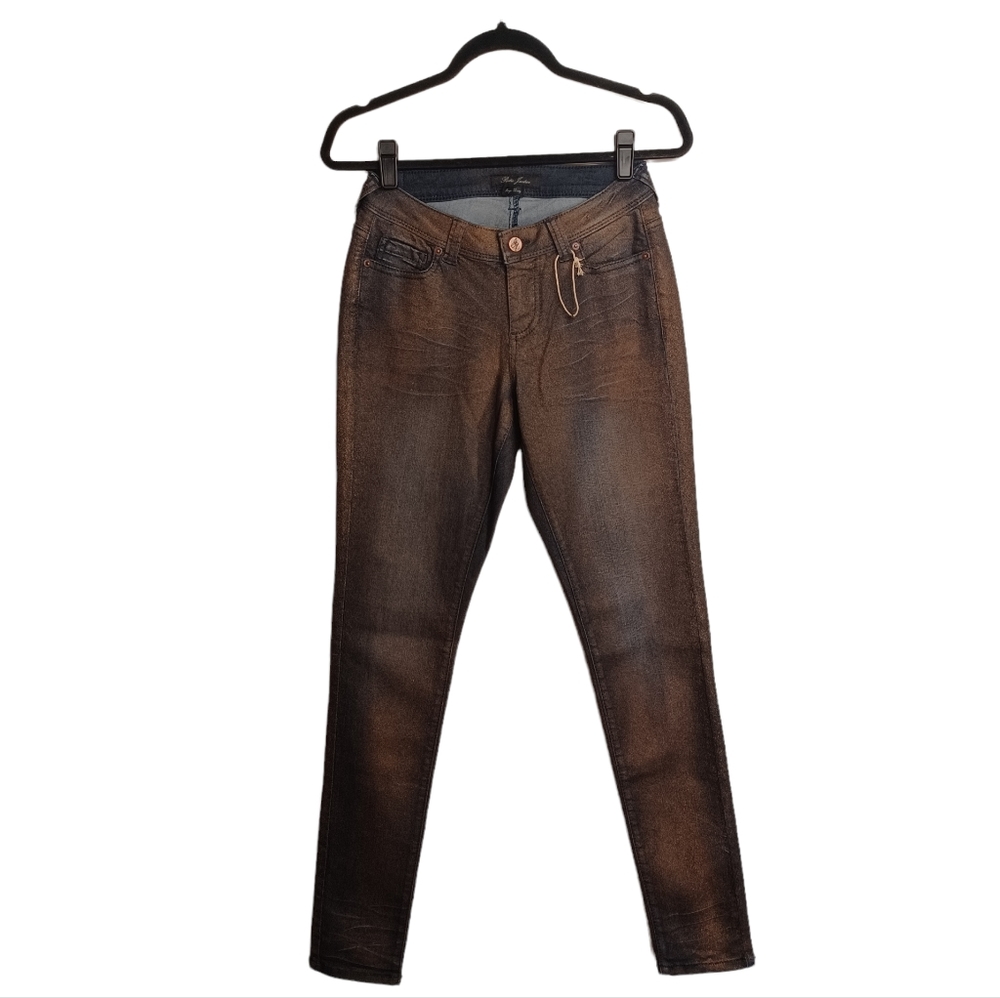 NEW POETIC JUSTICE Maya Skinny Brown Bronze Shimmer Skinny Blue Jeans 26